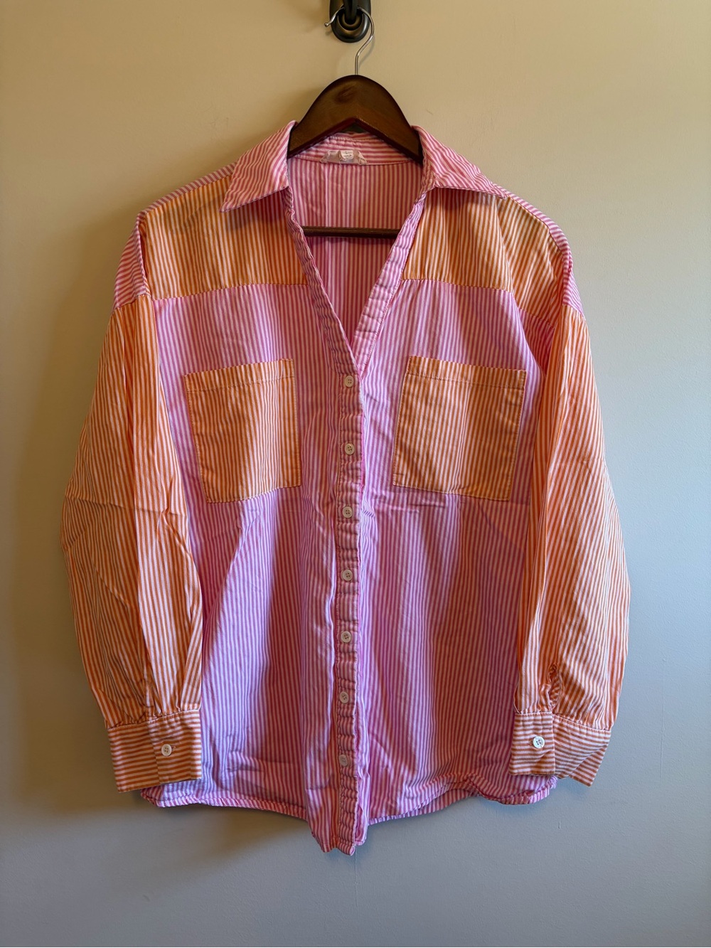 Rahi Striped Button-Up Shirt in Pink and Orange